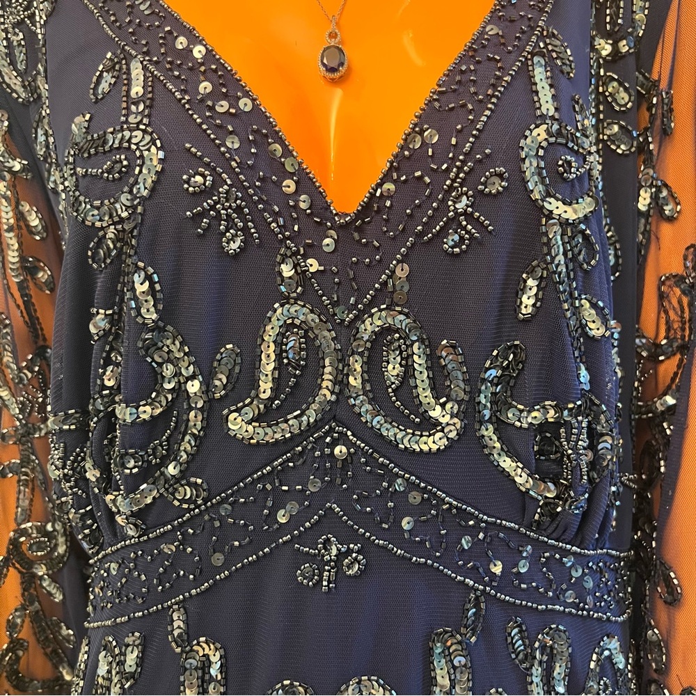 ROAMAN’S Plus Size V Neck Beaded and Sequined Evening Gown - Picture 4 of 16